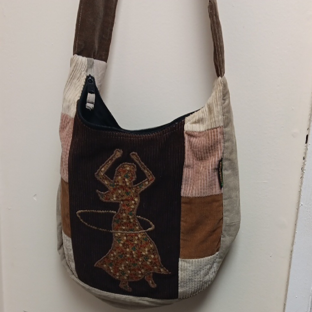 Bohemian Patchwork Hobo Bag - Brown and Cream